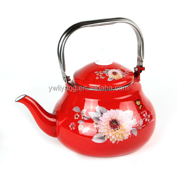 Factory Wholesale Professional TK121 Red Enamel Kettle 2.5L Enamel Teapot