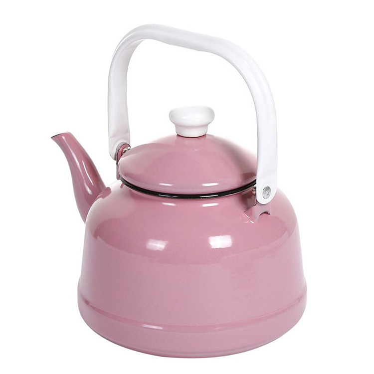 Good Quality Antique Pink Unbreakable Cast Iron Enamel 1.1 L Bell-Shaped Water Enamel Kettle