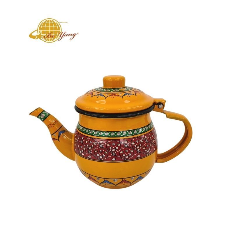 Boyang TK-515  OEM full design enamel kettle with decal cast iron material teapot