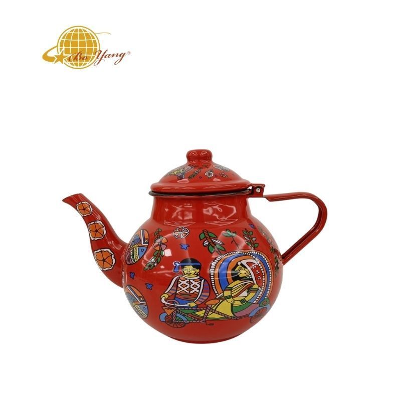 Boyang New Design Arabic style 0.7/1.1/1.5/2.5L Enamel Kettle Red Color Teapot Round Small pot