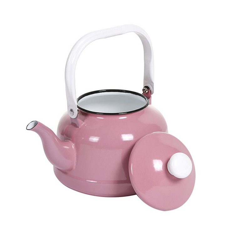 Good Quality Antique Pink Unbreakable Cast Iron Enamel 1.1 L Bell-Shaped Water Enamel Kettle