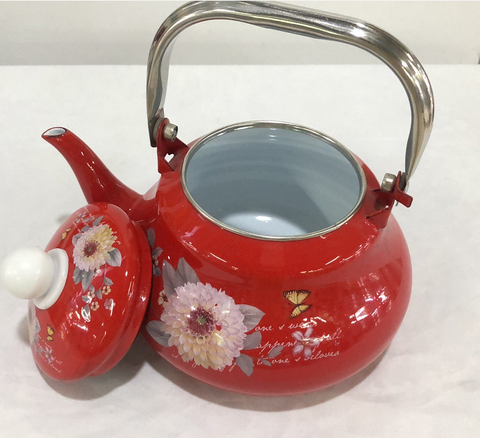 Factory Wholesale Professional TK121 Red Enamel Kettle 2.5L Enamel Teapot