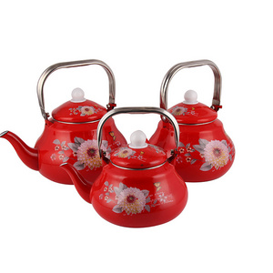 Factory Wholesale Professional TK121 Red Enamel Kettle 2.5L Enamel Teapot