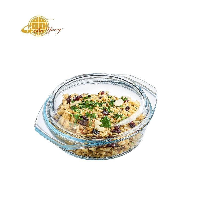 BOYANG High Borosilicate Clear Round Glass Casserole Covered Glass Casserole with Lid Deep Plate