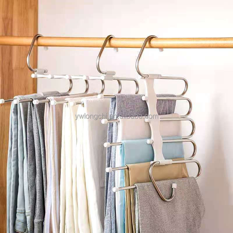 2024 Newest 5 in 1 Stainless Folding Pants Hanger Magic Pant Hanger for Wardrobe Hook Save Space