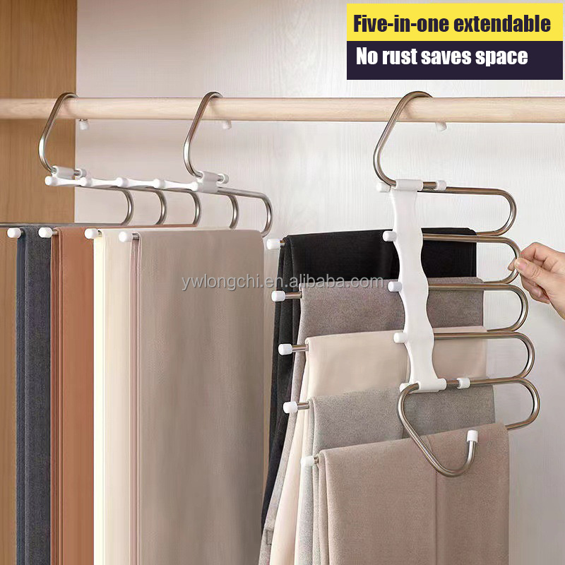 2024 Newest 5 in 1 Stainless Folding Pants Hanger Magic Pant Hanger for Wardrobe Hook Save Space