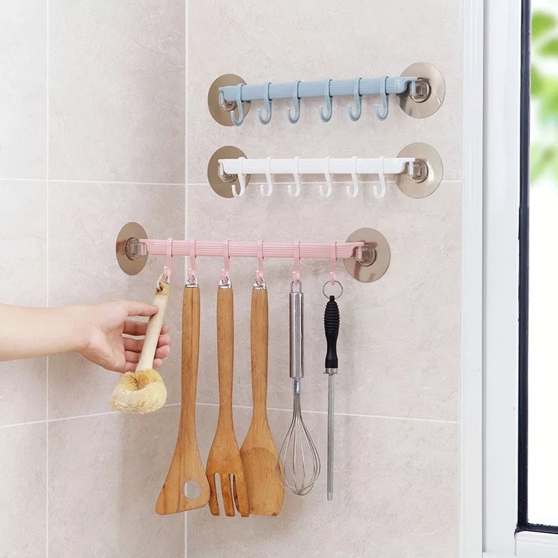 Ebay hot sale Bathroom Kitchenware Hanger hooks with 6pcs hooks self adhesive traceless hanger hook