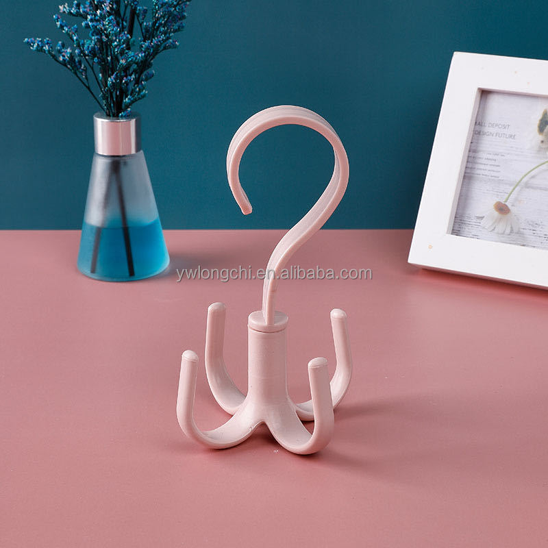 Factory Direct Sale Plastic Hanger Manufacture 4 Claw Drying Rack Clothes Hanger Rotation Hook for Scarf Belt Shoe