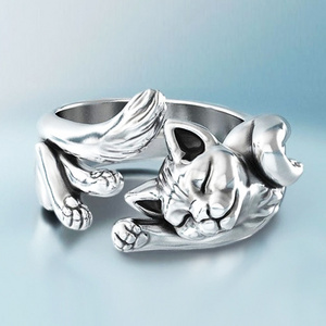 2021 Cute Fortune Cat Shape Women Opening Rings Silver Color Dance Party Finger Ring Delicate Girl Gift New Fashion Jewelry