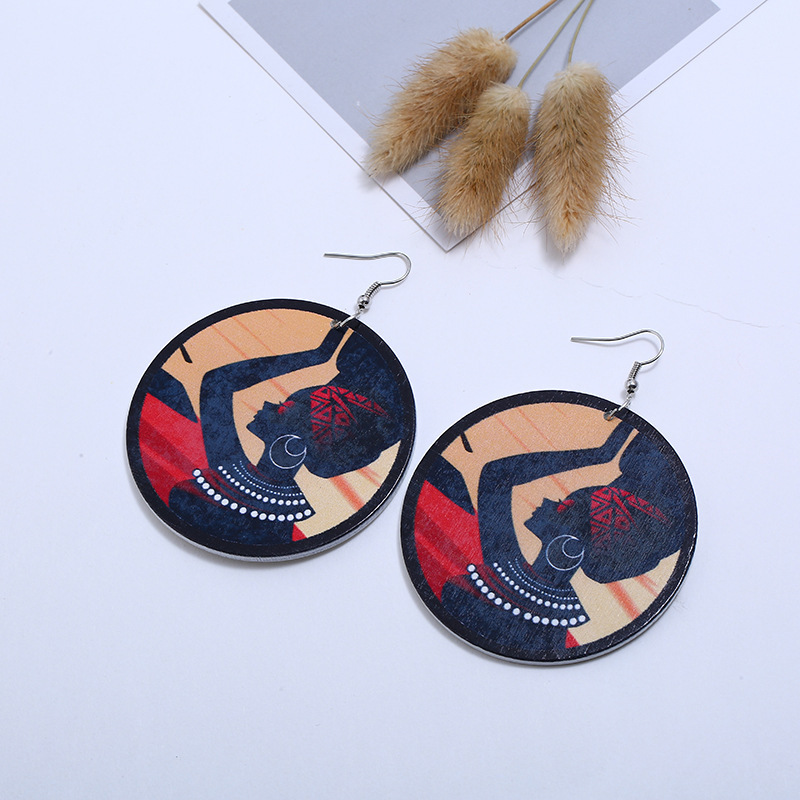 New Round African Wooden Statement Earrings Elegant Jewelry