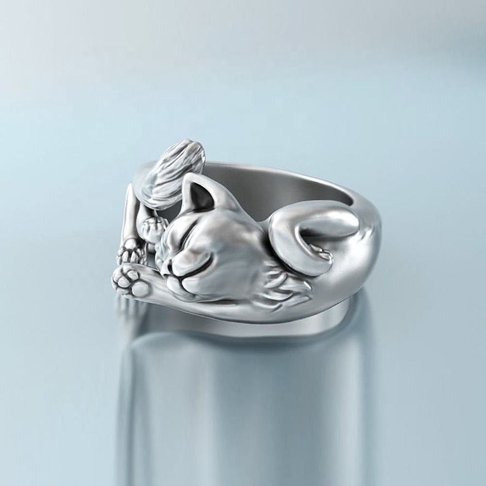 2021 Cute Fortune Cat Shape Women Opening Rings Silver Color Dance Party Finger Ring Delicate Girl Gift New Fashion Jewelry