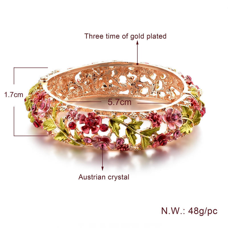 Chinese Custom Cloisonne Flower Hollow Handmade Bracelet Women Austrian Crystal Bracelet Bangle