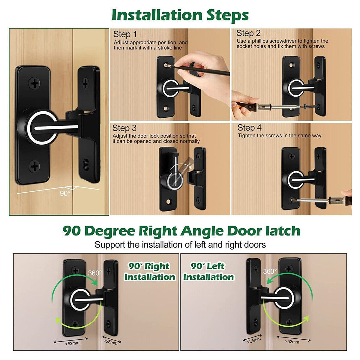 Barn Door Lock Heavy Duty Sliding Barn Door Latch Lock 90 Degree Gate Latch for Bathroom Garden Garage