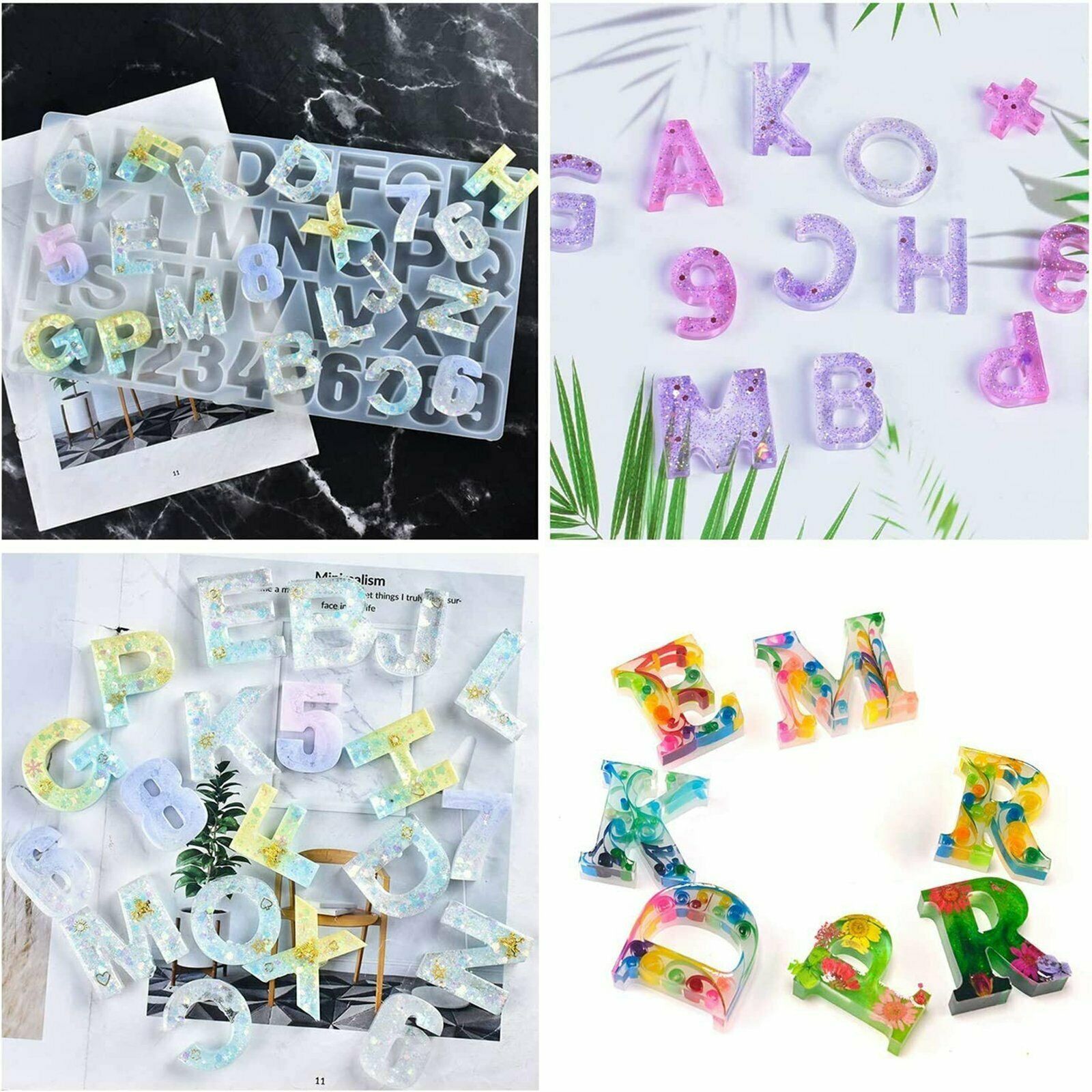 Set Of 56  Crystal Epoxy Resin Mold Alphabet Letter Number Pendant Silicone Mould