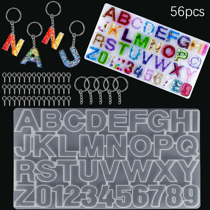 Set Of 56  Crystal Epoxy Resin Mold Alphabet Letter Number Pendant Silicone Mould