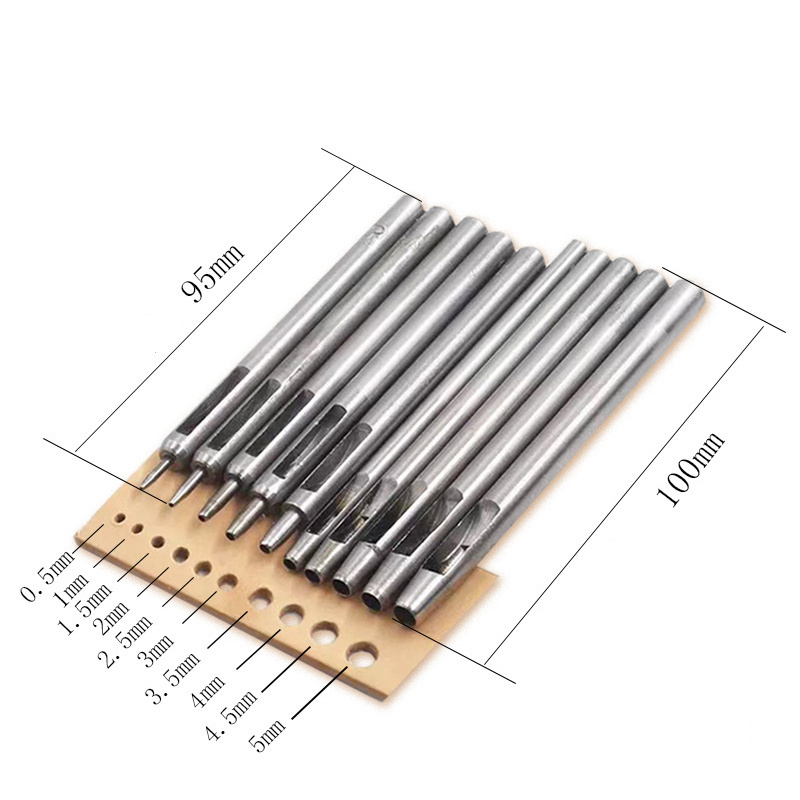 Set Of 10 Leather Belt Eyelet Hollow Hole Steel Punch Set Puncher Craft Tools 0.5- 5mm