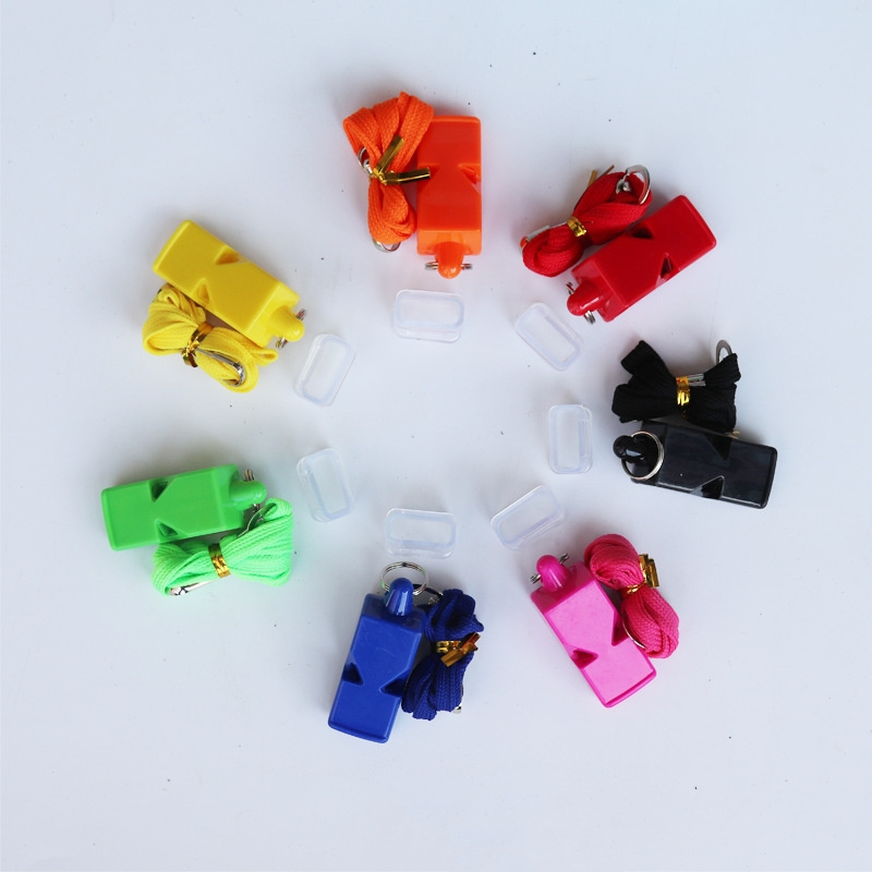 100pcs custom logo Outdoor Survival fox plastic Whistles football basketball soccer sports Referee Whistle With Lanyard blister