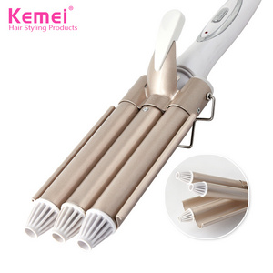 Kemei KM-1010 110-220V  Iron Ceramic Triple Barrel  Hair Waver Styling Tools professional hair curler