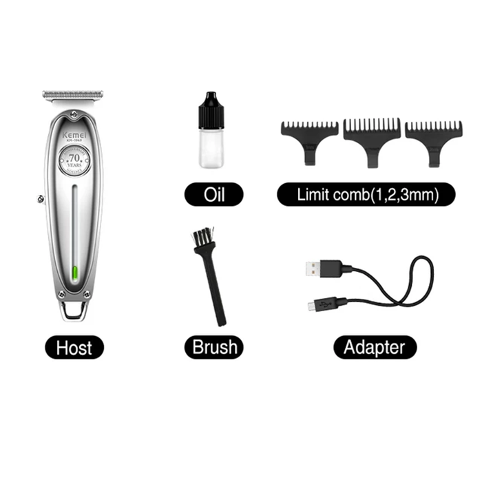 KEMEI KM 1949 Hair Clipper All Metal Men Electric Cordless Hair Trimmer 0mm Baldheaded T Blade Finish Haircut Machine