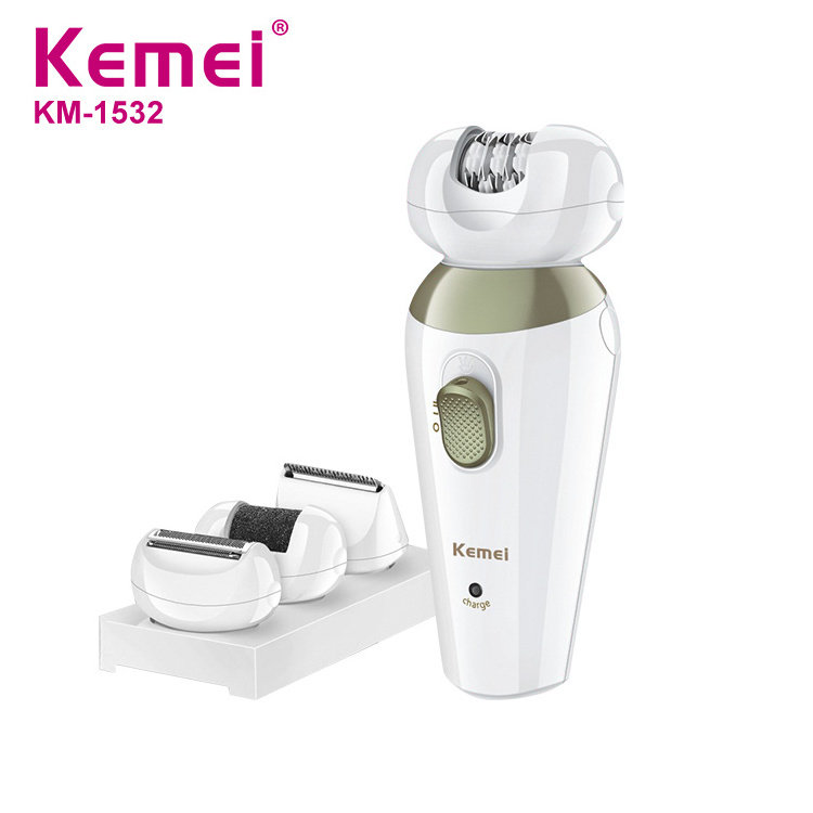 Kemei KM-1532 Women Epilator Rechargeable Electric Callous Remover Device Full Body Trimmer Depilation Tools