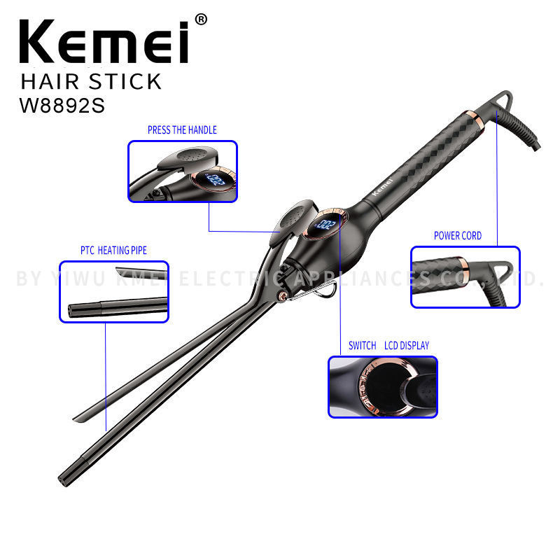 Kemei W8892S Professional 9mm Curling Iron Hair Waver Pear Flower Cone Ceramic Curling Wand Roller Beauty Salon Hair Curlers