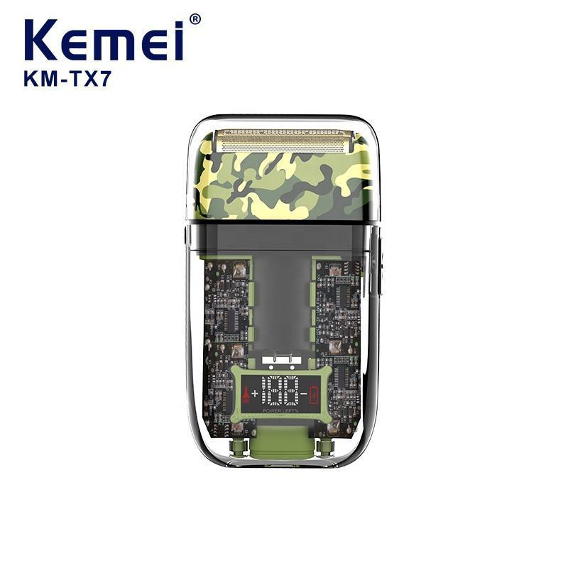 Transparent Camouflage Waterproof Electric Razor Kemei Km-Tx7 Usb Charging Men Shaving Machine Afeitadora Electrica For Men