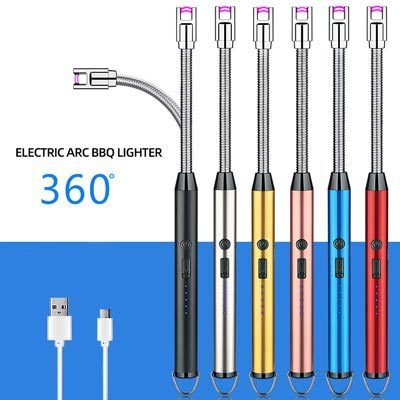 Long stick fire-free plasma candle lighter electric barbecue outdoor camping customized USB charging arc kitchen lighter