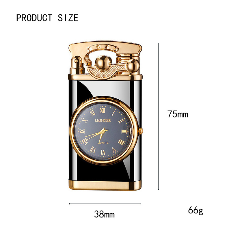 Creative Electronic Watch Clock Press Inflatable Lighter Custom Logo Windproof Cigarette Lighter