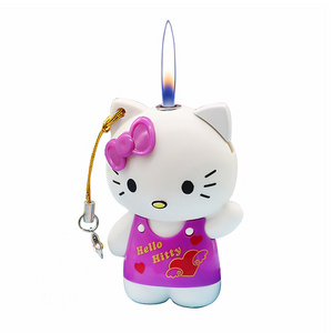 Purple cat toy keychain lighter Hello Kitty cartoon red flame gas girl lighter