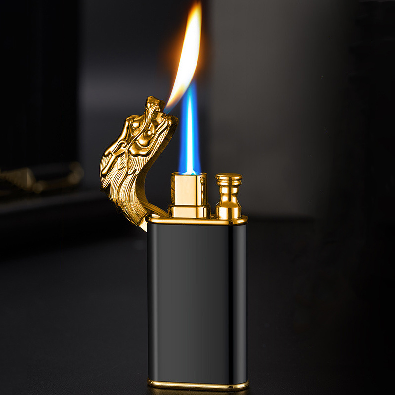 Blue Flame Crocodile Dragon Double Hole Lighter Creative Windproof Conversion Open Fire Gas Lighter Man's Gift