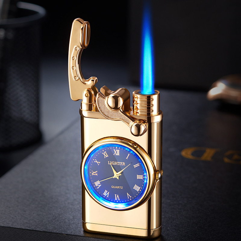 Creative Electronic Watch Clock Press Inflatable Lighter Custom Logo Windproof Cigarette Lighter