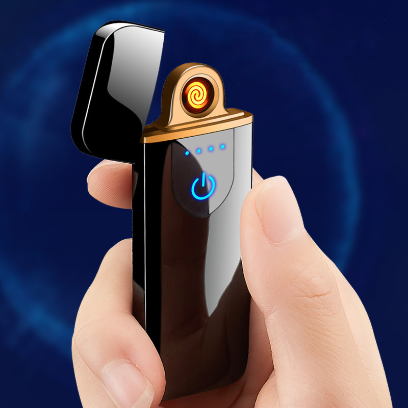 Custom logo metal windproof touch sensor flameless electronic cigarette lighter USB rechargeable lighter