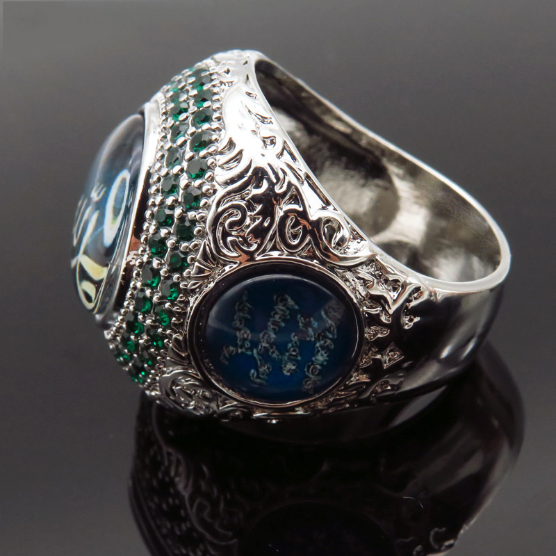 Arabic Scripture Ring Middle East Turkish Style Diamond Lucky Stone Exaggerated Islamic Ring Allah Muslim Emerald Art Rings