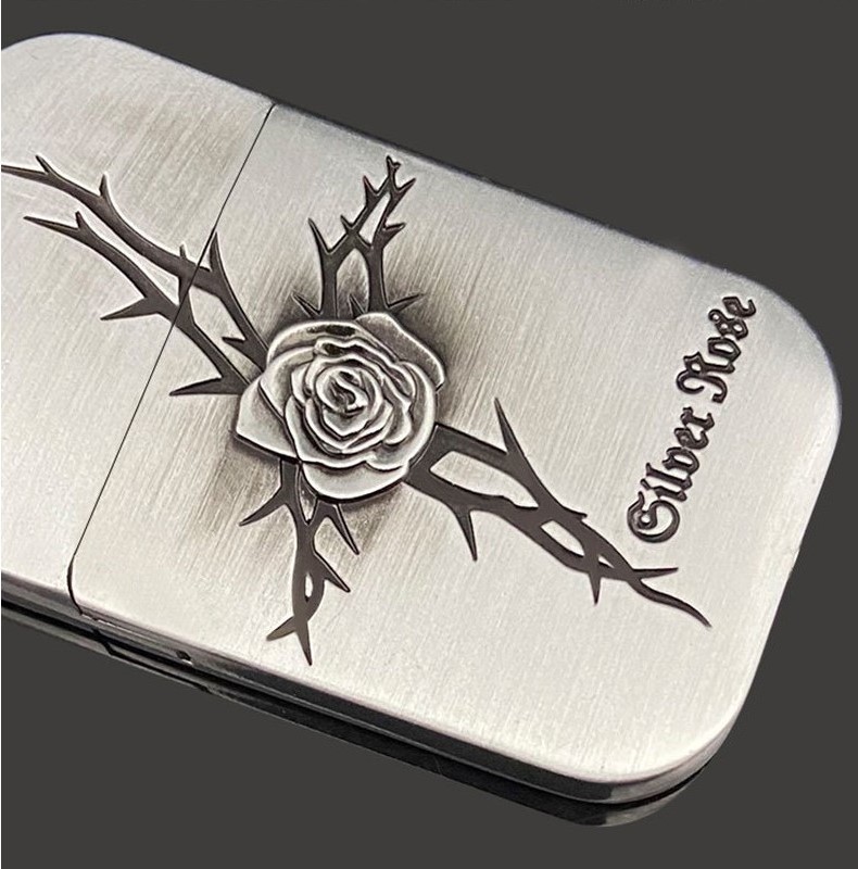 Personalized rose Embossed Exquisite Pattern Lighter Retro Classic Style Kerosene Windproof Grinding Wheel Cigarette Lighter