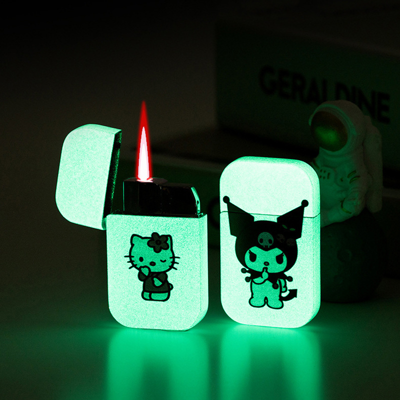 Glowing and Shining Hello Kitty Customized Logo Lighter Filled with Gas Windproof Women's Lighter