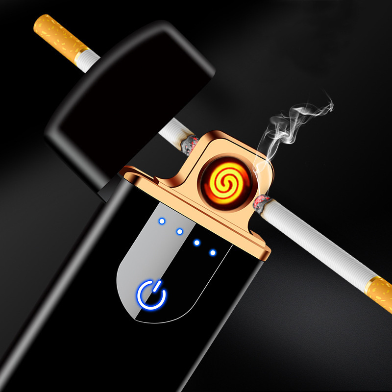 Custom logo metal windproof touch sensor flameless electronic cigarette lighter USB rechargeable lighter