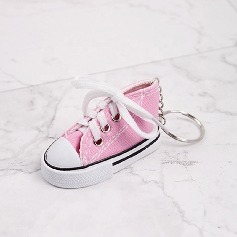 Wholesale multiple color mini pvc shoe key ring canvas shoe key chain 3D sports sneaker keychain for kids and adults