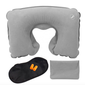 Custom Cheap Promotional Gifts Travel Comfort 3-in-1 Sleep Kit Air Inflatable Pillow with Sleep Eye Mask and Ear Plugs