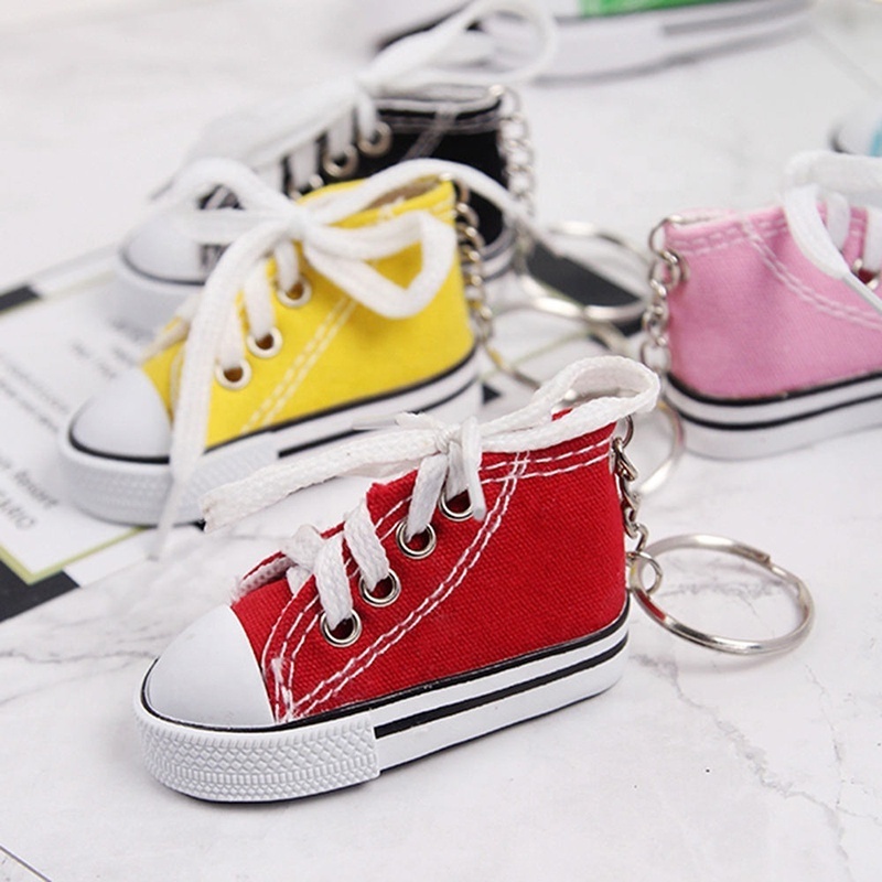 Wholesale multiple color mini pvc shoe key ring canvas shoe key chain 3D sports sneaker keychain for kids and adults