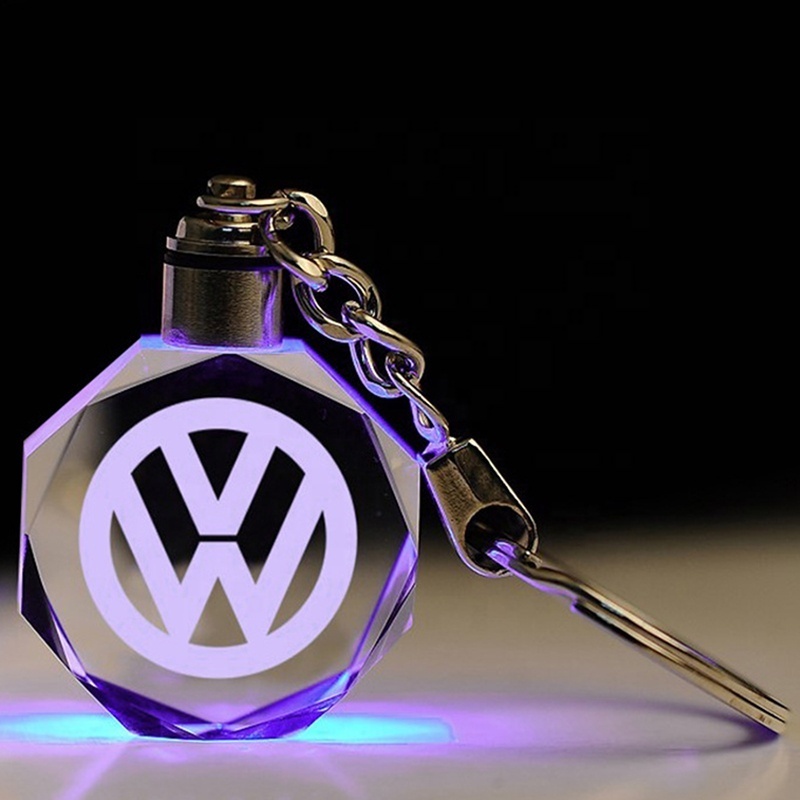 Custom Car Logo Keychain Laser Engraving Led Light Keychain Creative Crystal Key Holder