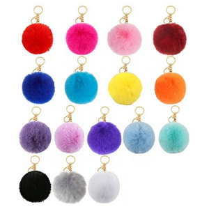 Stock Multicolor Furry Fluffy Puff Ball Key Rings Wholesale 8cm Faux Rabbit Fur Ball Pom Pom Keychain