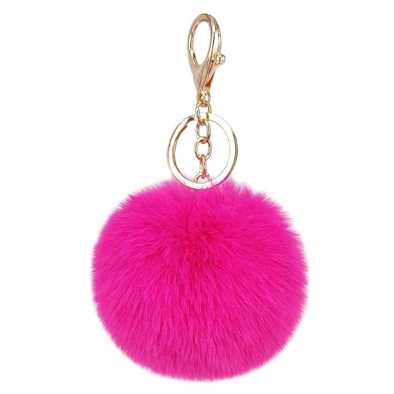 Stock Multicolor Furry Fluffy Puff Ball Key Rings Wholesale 8cm Faux Rabbit Fur Ball Pom Pom Keychain