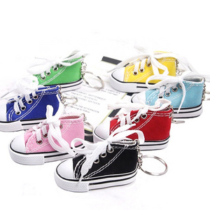 Wholesale multiple color mini pvc shoe key ring canvas shoe key chain 3D sports sneaker keychain for kids and adults