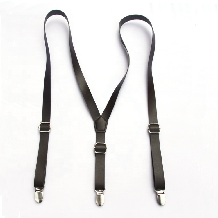 Hot Sale Khaki Color 2cm x120cm With 3 Clips PU Leather Adjustable Strong Suspenders With Metal Clips For Men