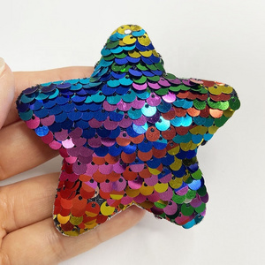 New arrival sew on 8 cm gradient sequin 3D  puffy padded applique star shape DIY patch for garment