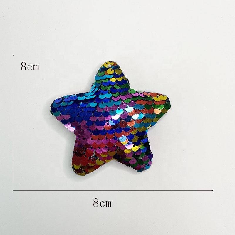 New arrival sew on 8 cm gradient sequin 3D  puffy padded applique star shape DIY patch for garment