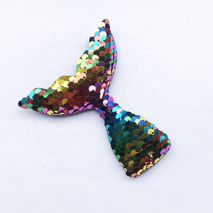 New arrival hot 3D padded applique colorful reversible sequin fish tail DIY sea-maid patch for clothing