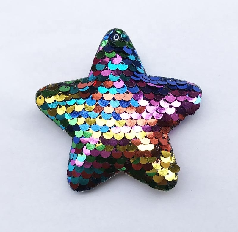 New arrival sew on 8 cm gradient sequin 3D  puffy padded applique star shape DIY patch for garment