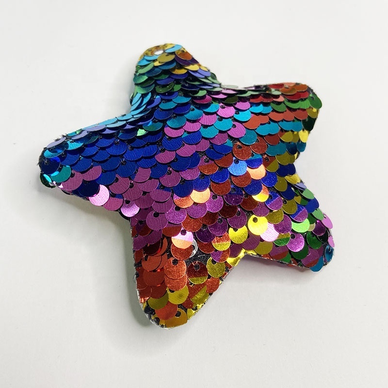 New arrival sew on 8 cm gradient sequin 3D  puffy padded applique star shape DIY patch for garment