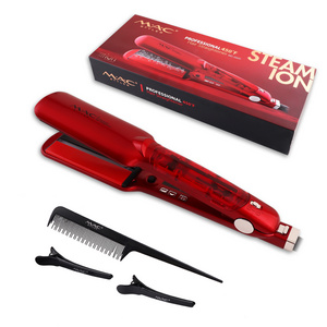 Professional Steam Titanium Flat Iron Infrared Heater Technology LCD Display With Water Tank Salon Hair Straightener